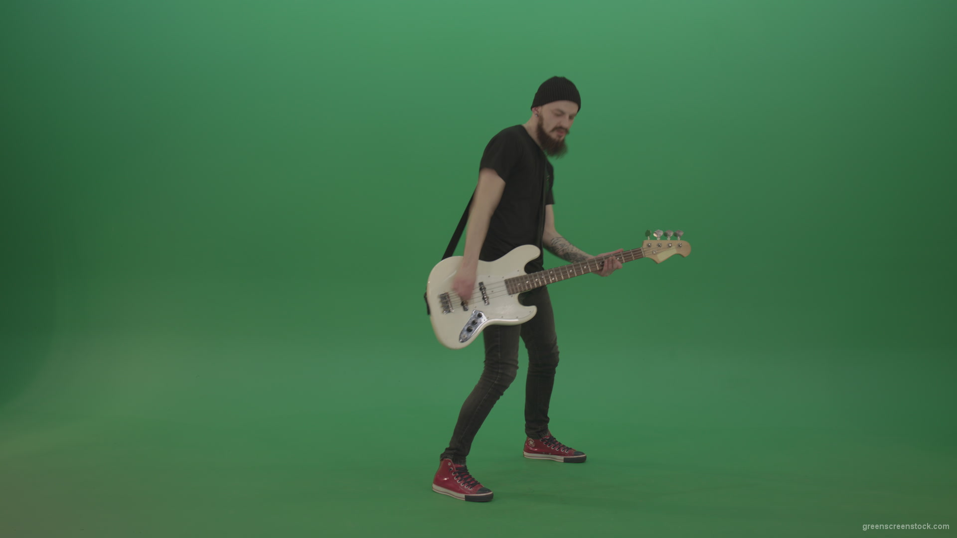 Man-play-music-instrument-bass-guitar-isolated-on-green-screen_004 Green Screen Stock