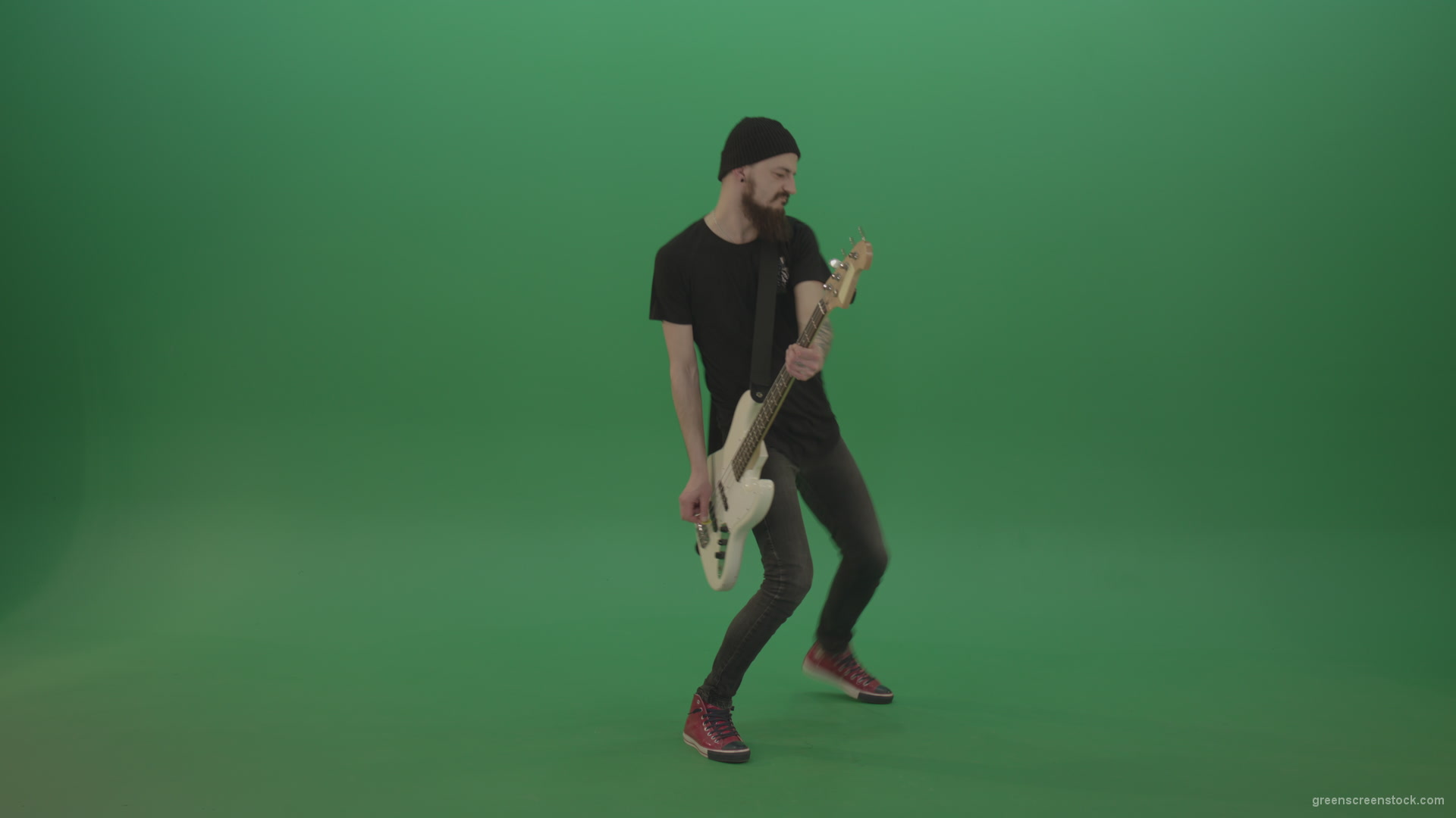 Man-play-music-instrument-bass-guitar-isolated-on-green-screen_006 Green Screen Stock