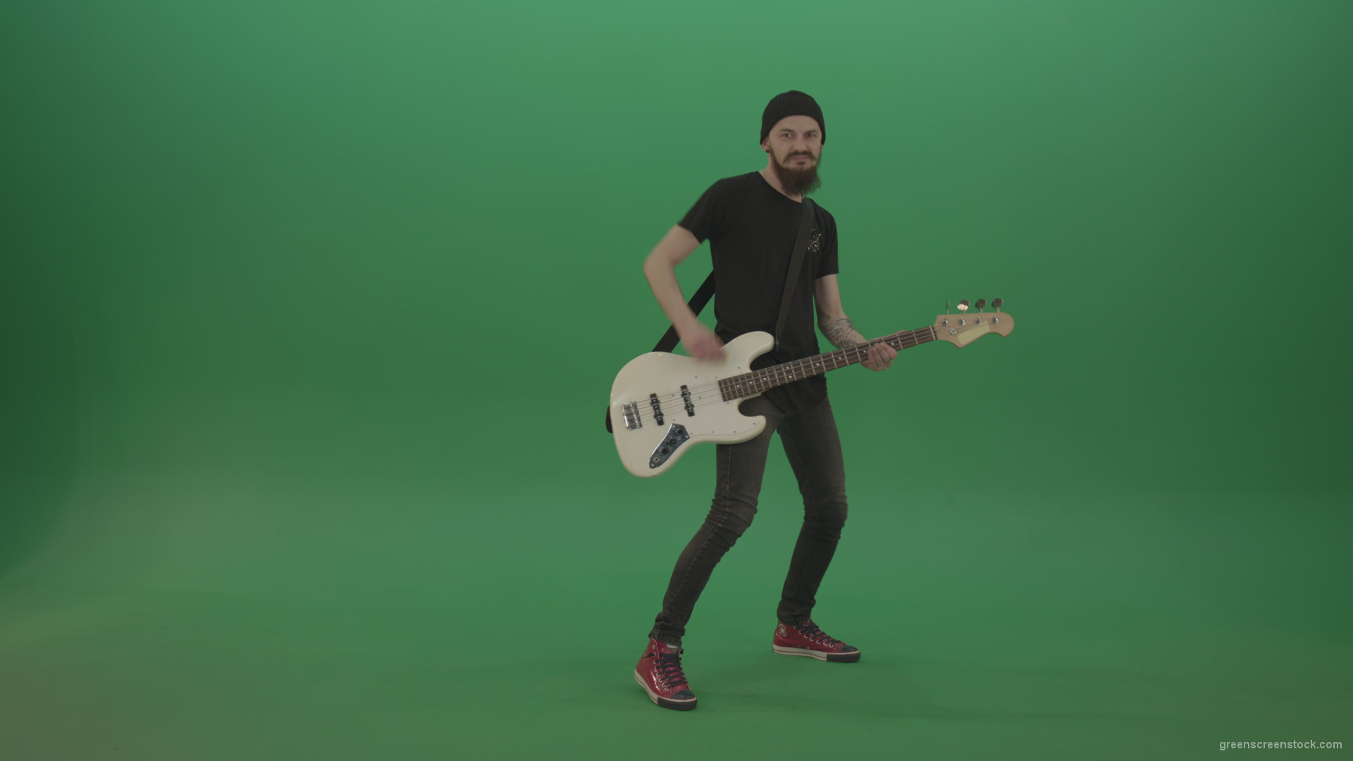 Man-play-music-instrument-bass-guitar-isolated-on-green-screen_007 Green Screen Stock