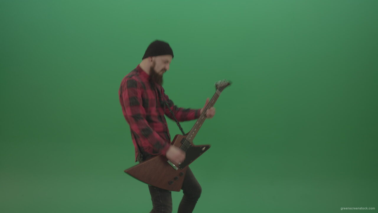 vj video background Man-punk-hardrock-guitarist-playing-guitar-in-side-view-in-green-screen-studio_003