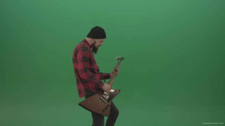 Man-punk-hardrock-guitarist-playing-guitar-in-side-view-in-green-screen-studio_008 Green Screen Stock
