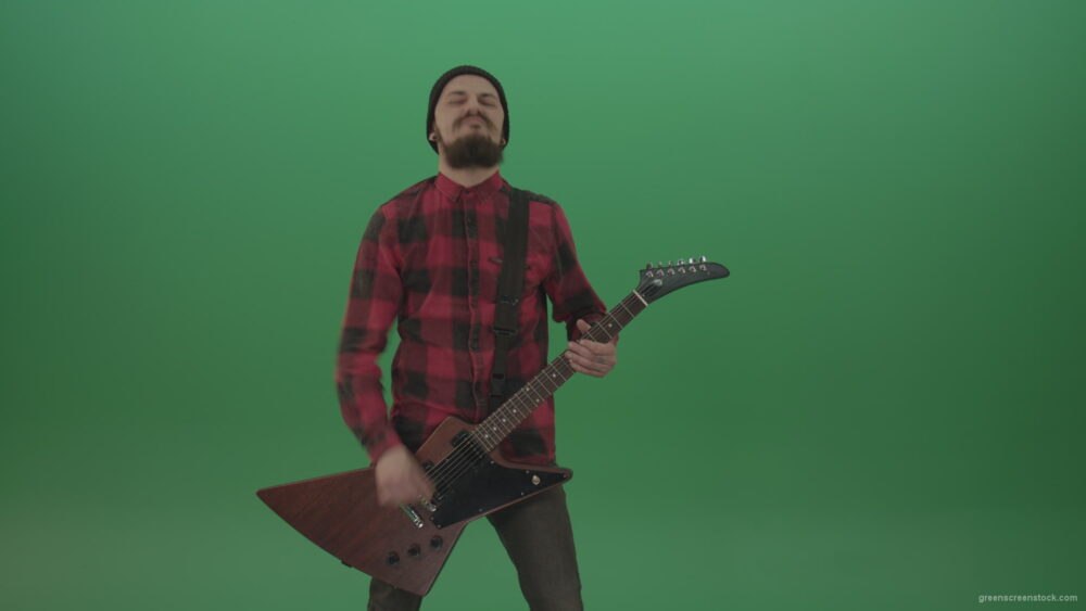 vj video background Old-man-with-beard-play-rock-guitar-isolated-on-green-screen-background-4K_003