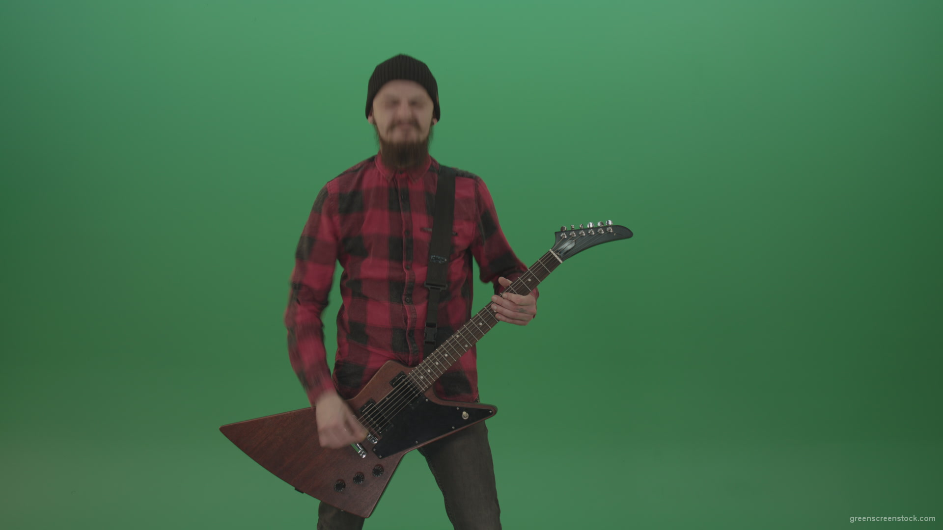 Old-man-with-beard-play-rock-guitar-isolated-on-green-screen-background-4K_004 Green Screen Stock