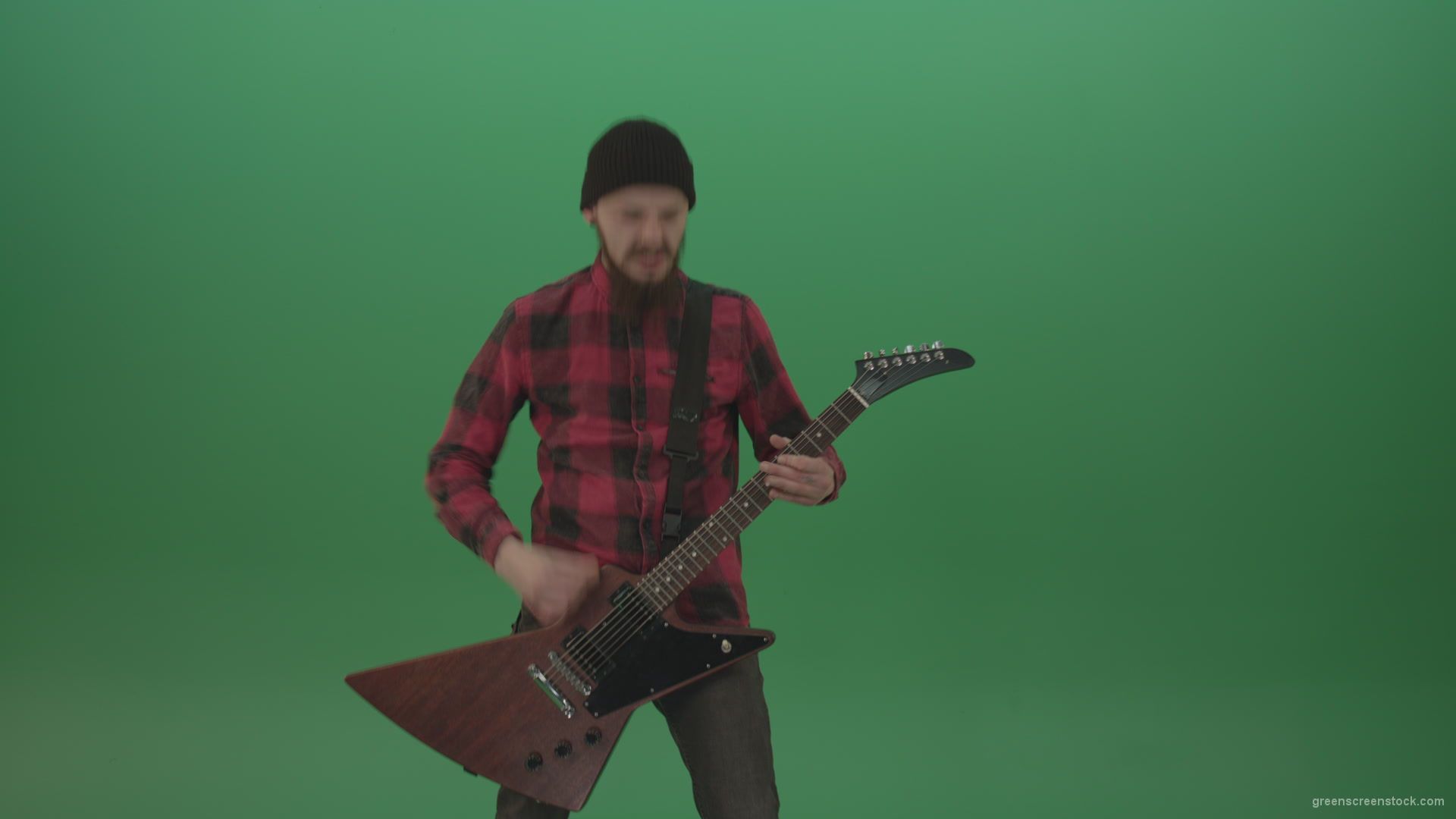 Old-man-with-beard-play-rock-guitar-isolated-on-green-screen-background-4K_005 Green Screen Stock