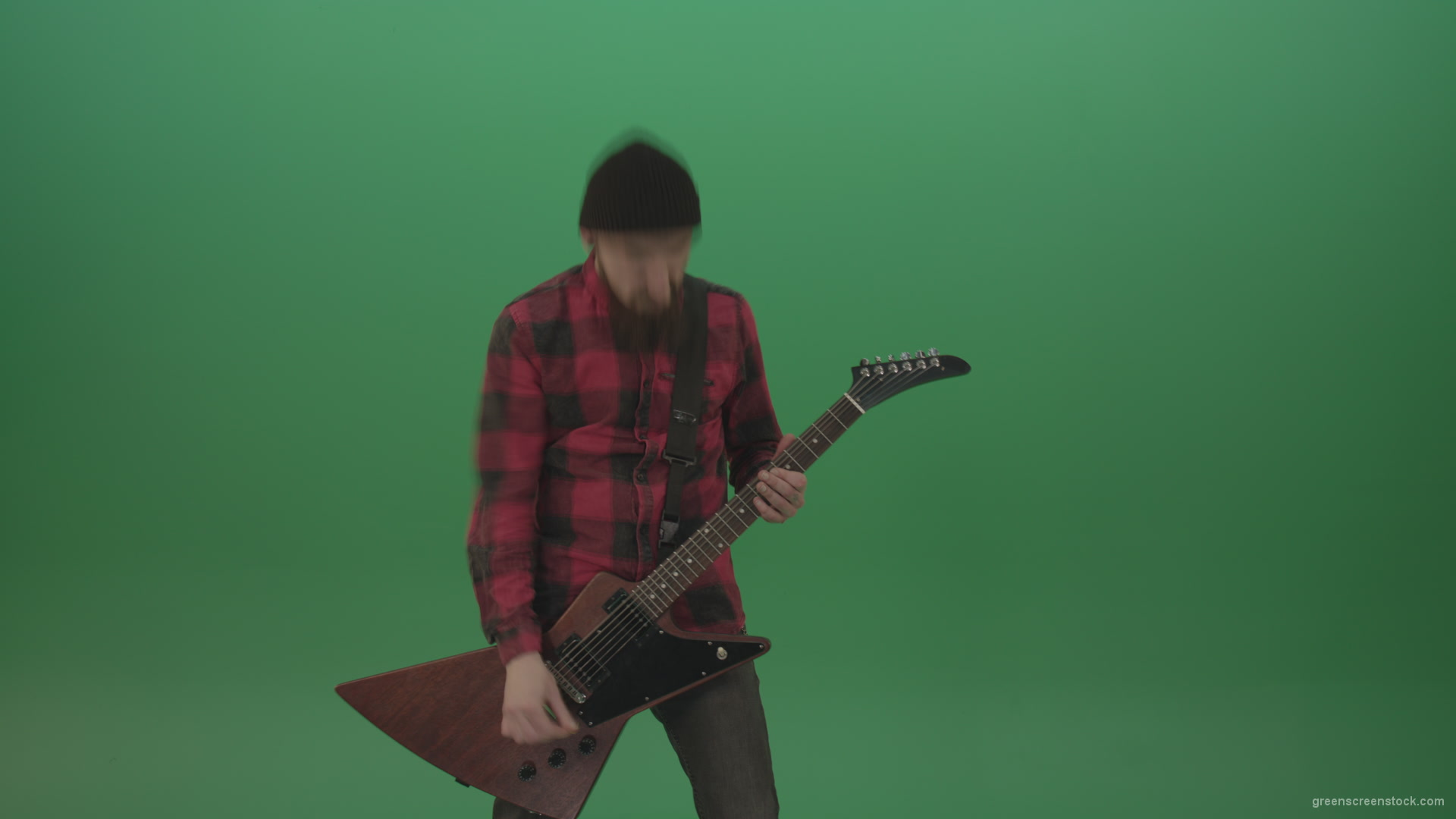 Old-man-with-beard-play-rock-guitar-isolated-on-green-screen-background-4K_008 Green Screen Stock