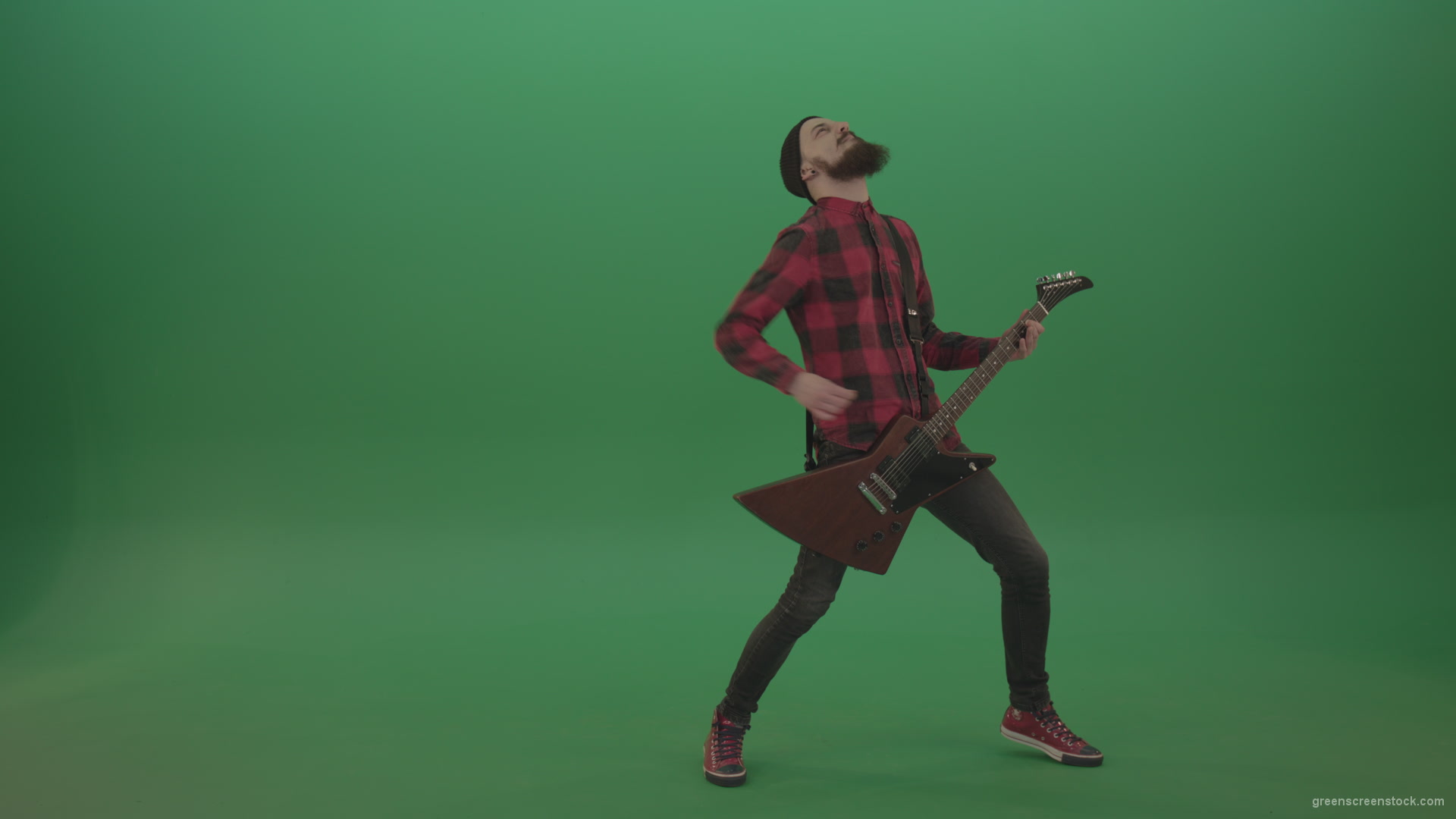 Punk-rock-full-size-man-guitarist-play-guitar-with-emotions-on-green-screen_004 Green Screen Stock