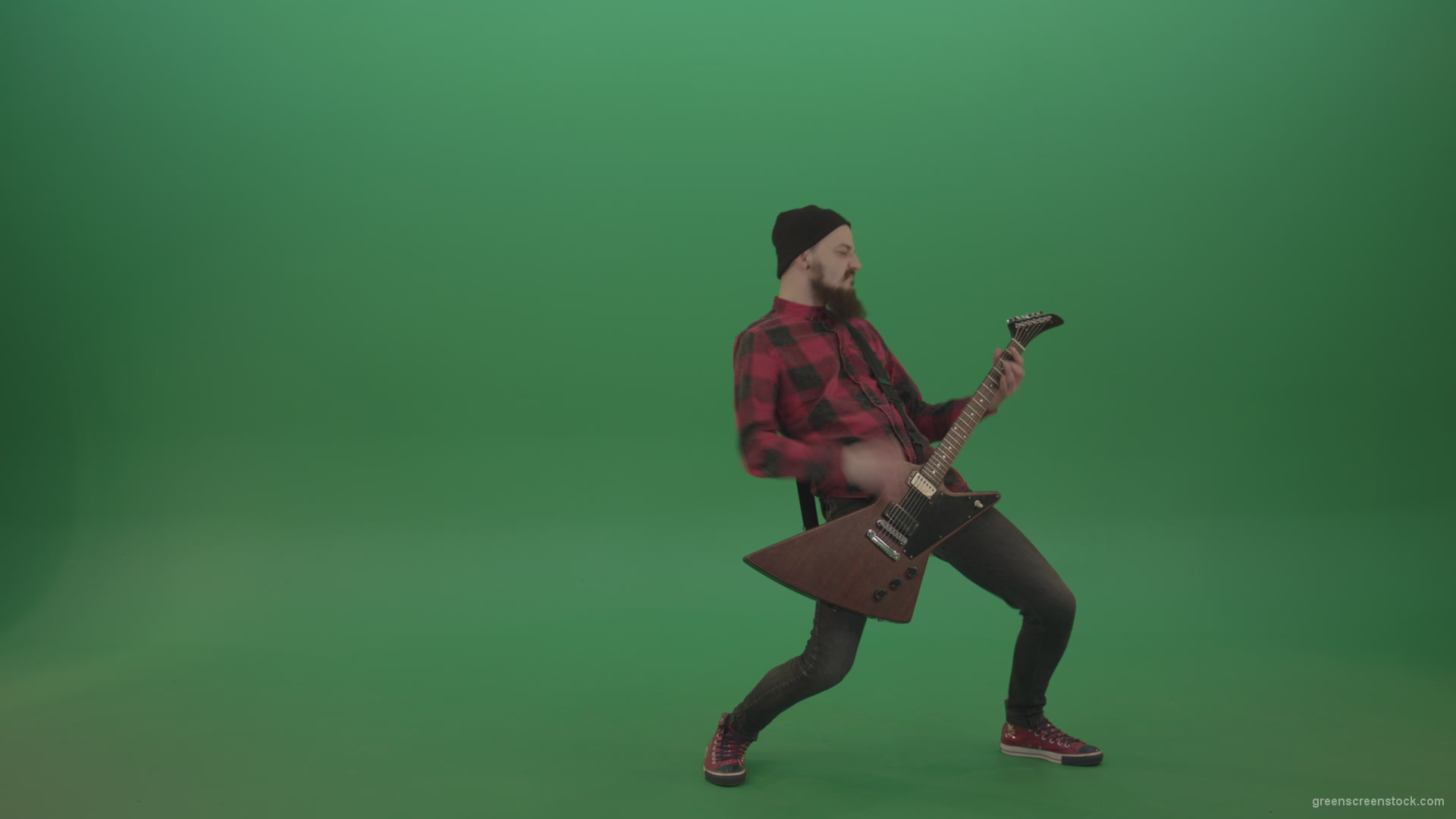 Punk-rock-full-size-man-guitarist-play-guitar-with-emotions-on-green-screen_005 Green Screen Stock