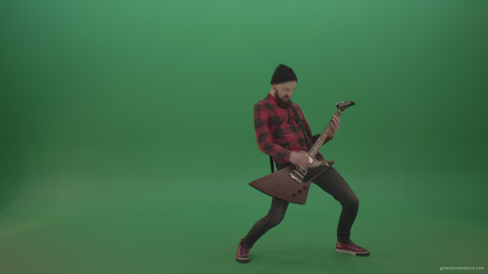 Punk-rock-full-size-man-guitarist-play-guitar-with-emotions-on-green-screen_006 Green Screen Stock