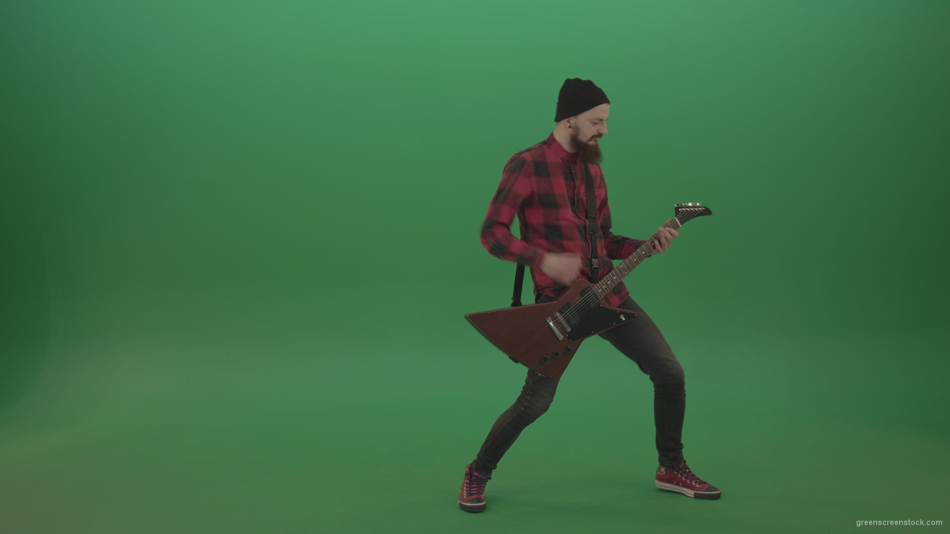 Punk-rock-full-size-man-guitarist-play-guitar-with-emotions-on-green-screen_008 Green Screen Stock