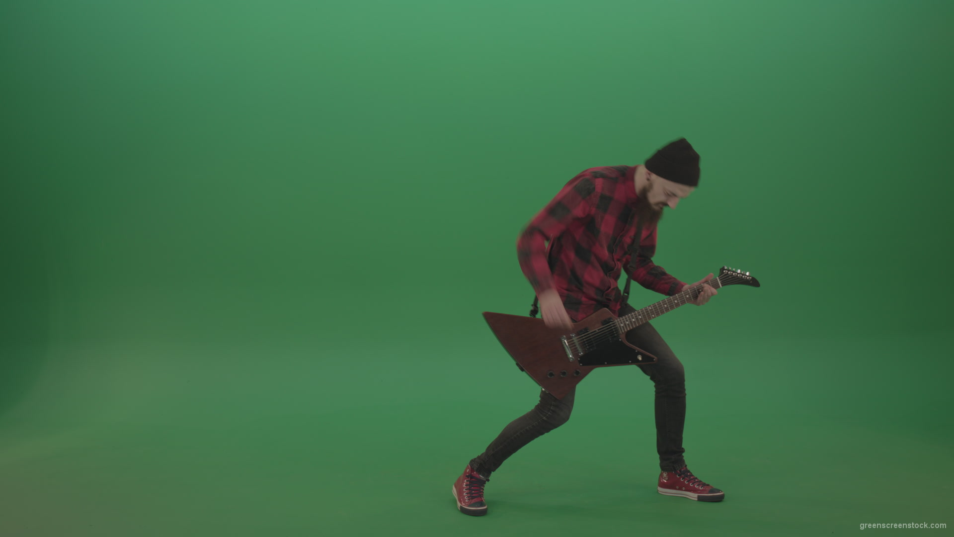 Punk-rock-full-size-man-guitarist-play-guitar-with-emotions-on-green-screen_009 Green Screen Stock