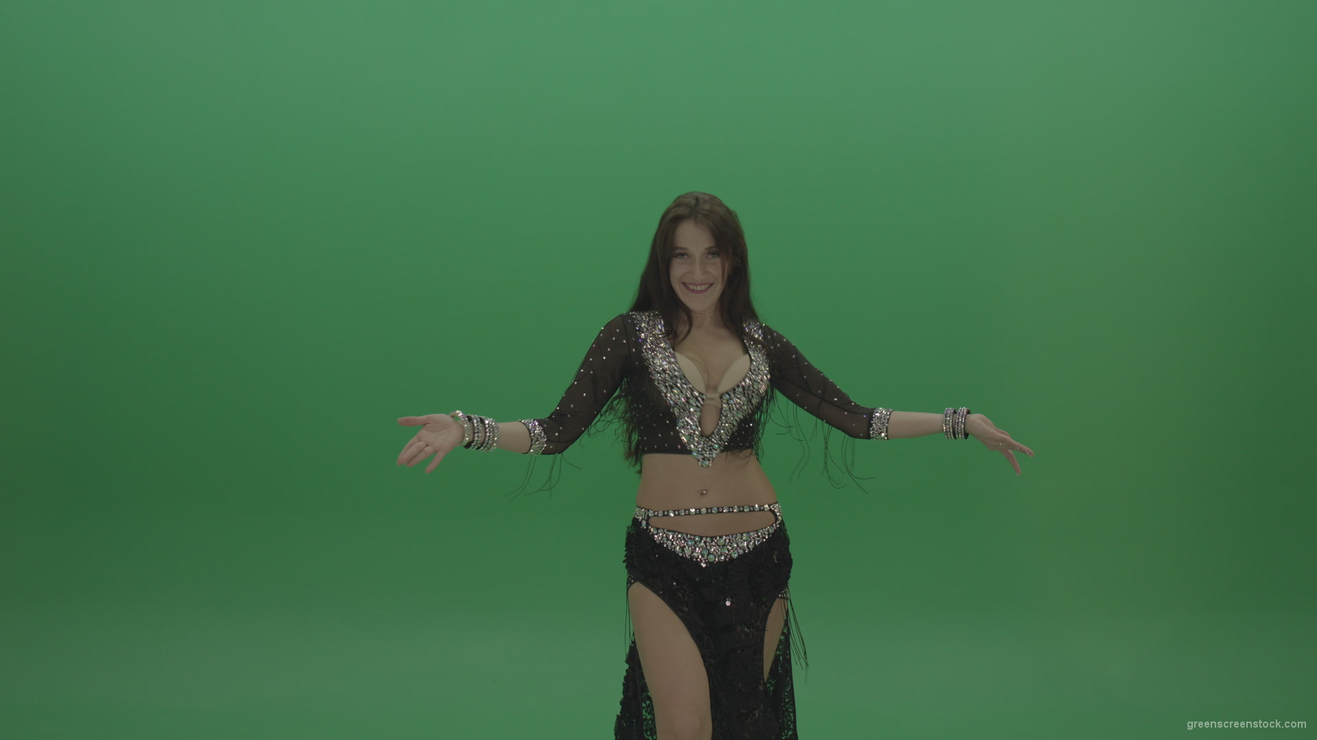 Refined-belly-dancer-in-black-wear-display-amazing-dance-moves-over-chromakey-background_004 Green Screen Stock