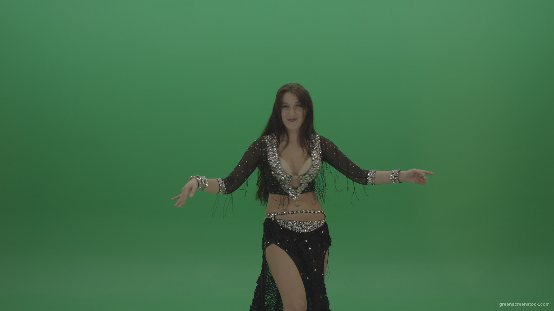 Refined-belly-dancer-in-black-wear-display-amazing-dance-moves-over-chromakey-background_006 Green Screen Stock