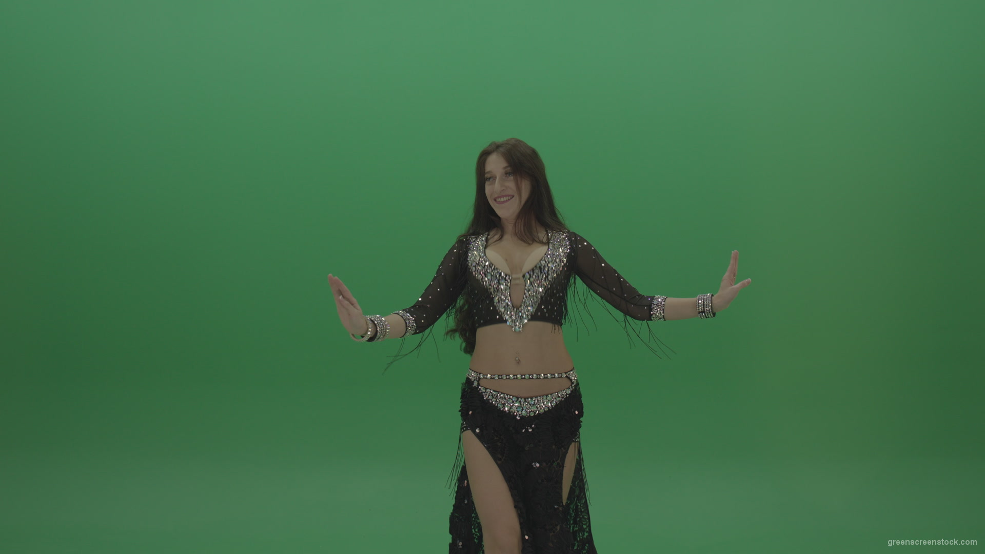 Refined-belly-dancer-in-black-wear-display-amazing-dance-moves-over-chromakey-background_007 Green Screen Stock