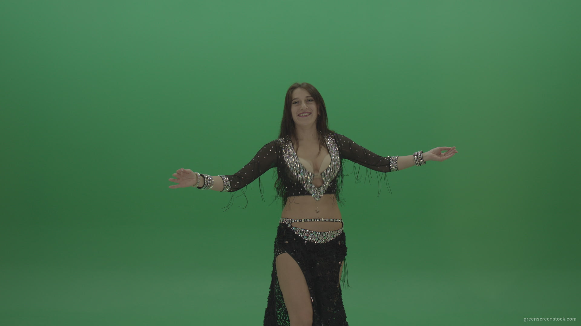 Refined-belly-dancer-in-black-wear-display-amazing-dance-moves-over-chromakey-background_008 Green Screen Stock