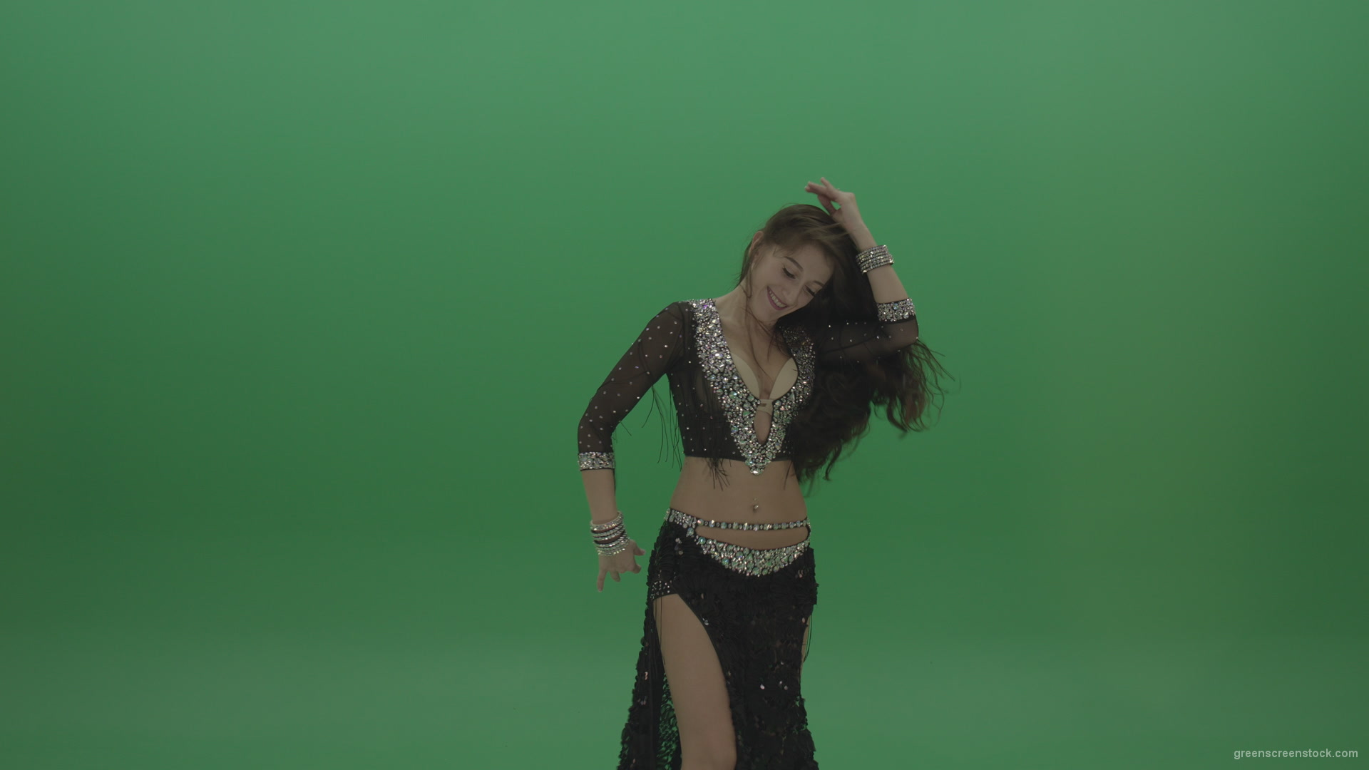 Refined-belly-dancer-in-black-wear-display-amazing-dance-moves-over-chromakey-background_009 Green Screen Stock