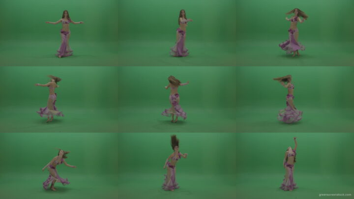 Sightly-belly-dancer-in-pink-wear-display-amazing-dance-moves-over-chromakey-background Green Screen Stock
