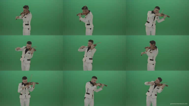 Violin-music-instrument-play-by-jazz-man-in-white-costume Green Screen Stock