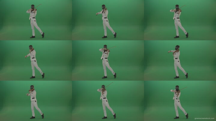 Violinist-in-a-white-jacket-and-in-a-black-mask-with-white-eyes-plays-melodically-on-the-violin Green Screen Stock