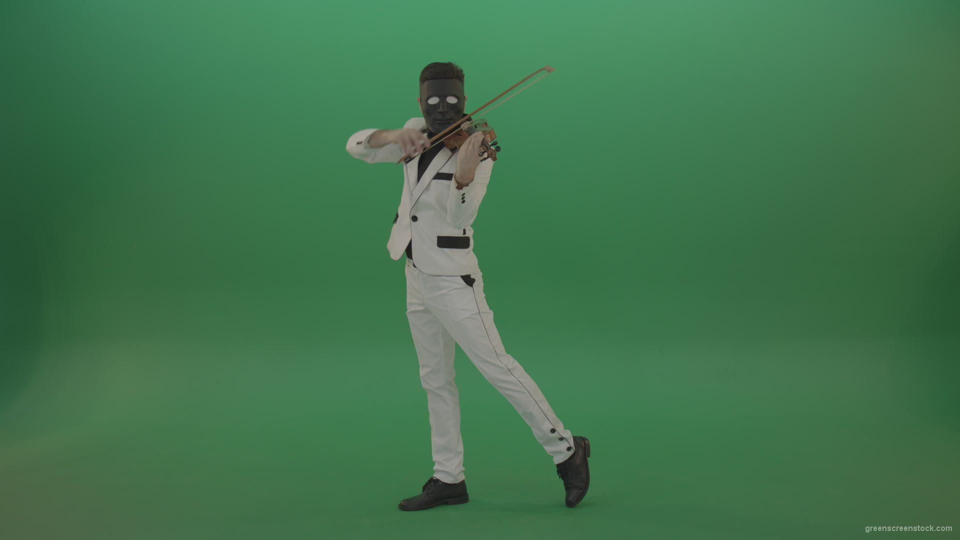 vj video background Violinist-in-a-white-jacket-and-in-a-black-mask-with-white-eyes-plays-melodically-on-the-violin_003