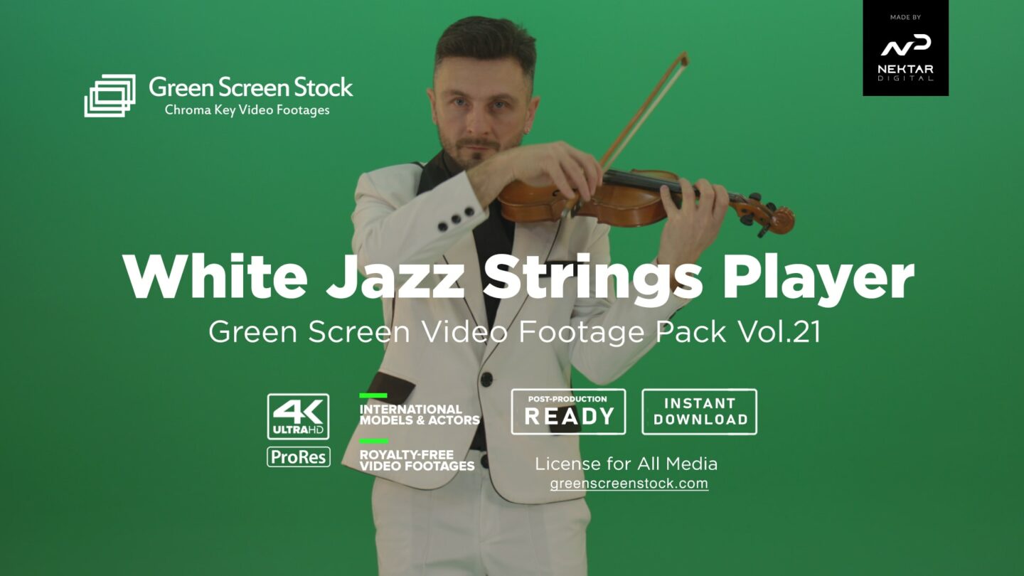 white jazz man play violin green screen