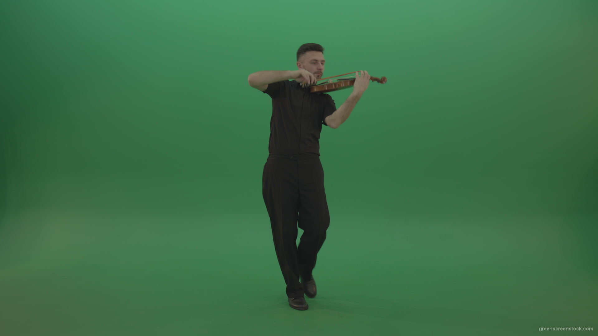 Young-Man-in-black-costume-play-violin-fiddle-strings-music-instument-and-move-on-isolated-green-screen_007 Green Screen Stock
