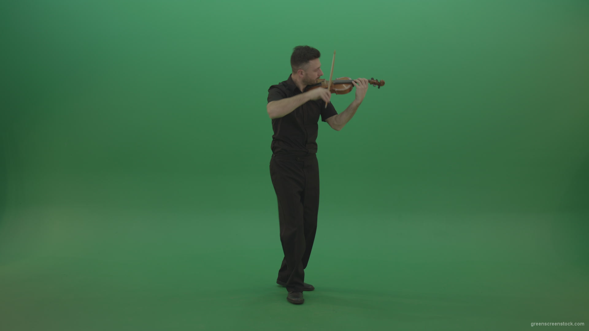 Young-Man-in-black-costume-play-violin-fiddle-strings-music-instument-and-move-on-isolated-green-screen_009 Green Screen Stock