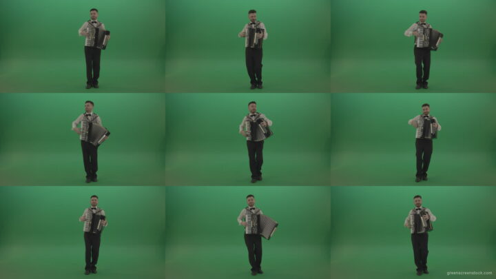 Accordion-man-play-classic-swing-music-and-dancing-on-green-screen-chromakey Green Screen Stock