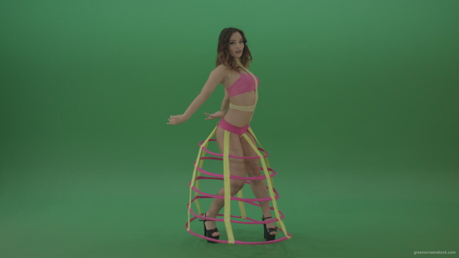 vj video background Beautiful-brunette-with-an-extraordinary-costume-dancing-on-green-screen_003