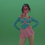 vj video background Beautiful-erotic-dance-from-a-woman-in-a-mask-in-a-pink-suit-on-green-background_003