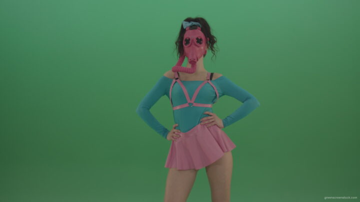 vj video background Beautiful-erotic-dance-from-a-woman-in-a-mask-in-a-pink-suit-on-green-background_003