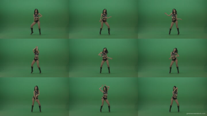 Beautiful-erotic-dressed-girl-seductively-dancing-on-green-background Green Screen Stock