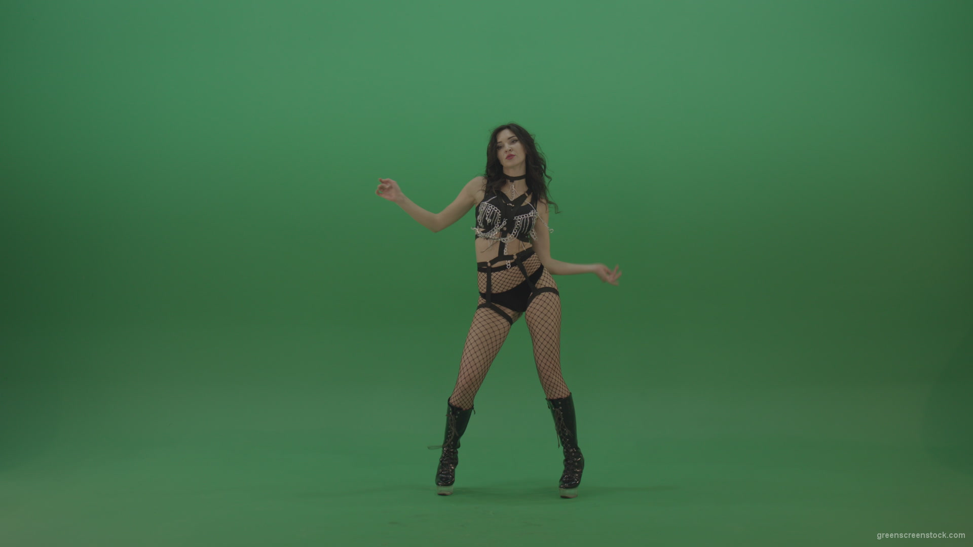 vj video background Beautiful-erotic-dressed-girl-seductively-dancing-on-green-background_003