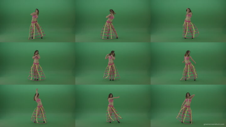 Beautiful-face-brunette-girl-costume-dancing-on-green-screen Green Screen Stock