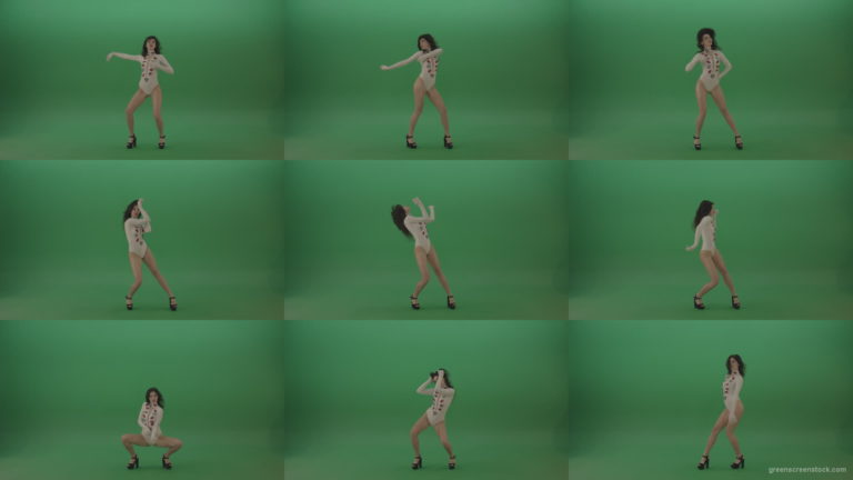 Beautiful-sexy-woman-seductively-elegantly-dancing-in-a-white-body-on-green-screen Green Screen Stock