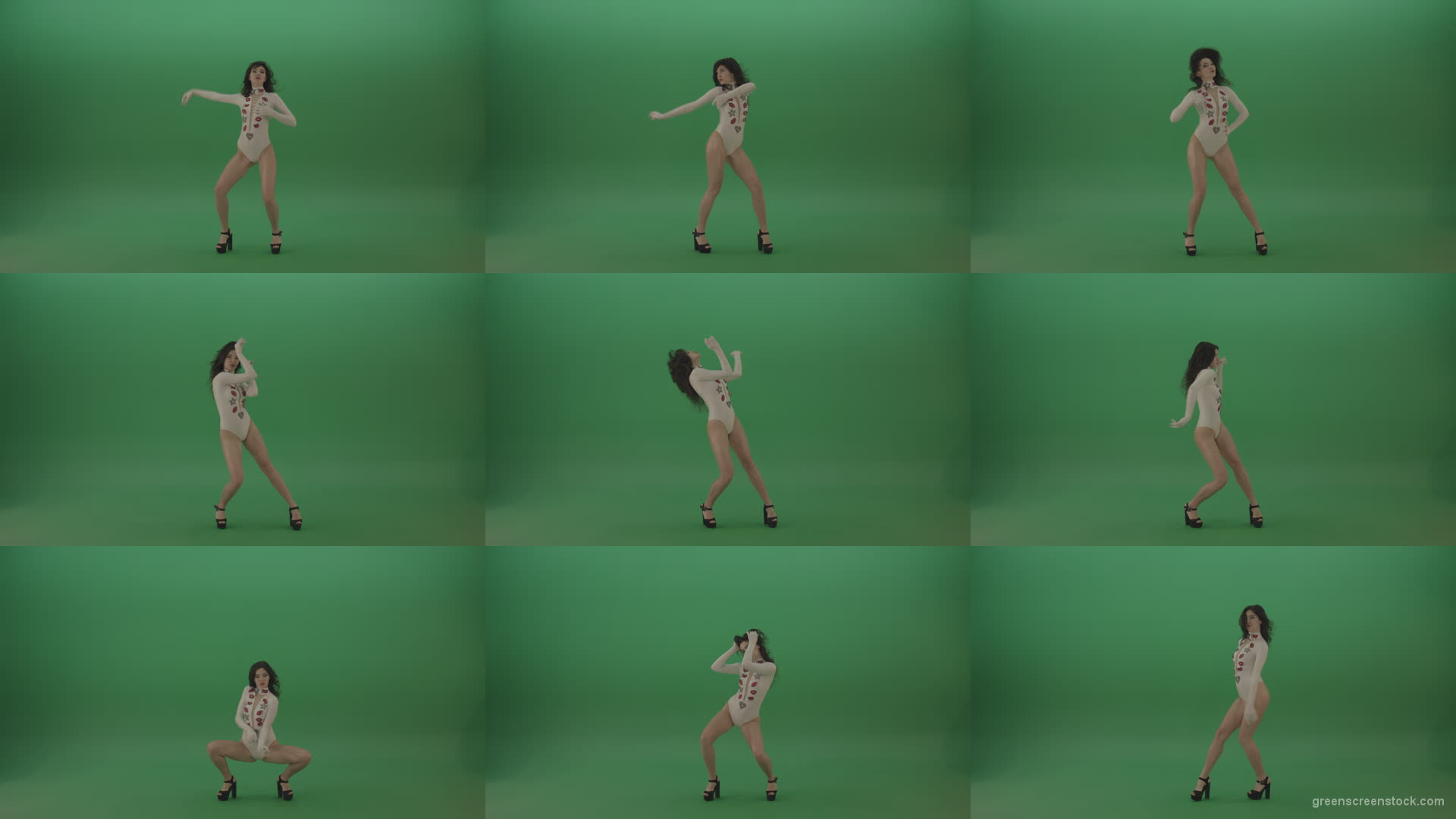 Beautiful-sexy-woman-seductively-elegantly-dancing-in-a-white-body-on-green-screen Green Screen Stock