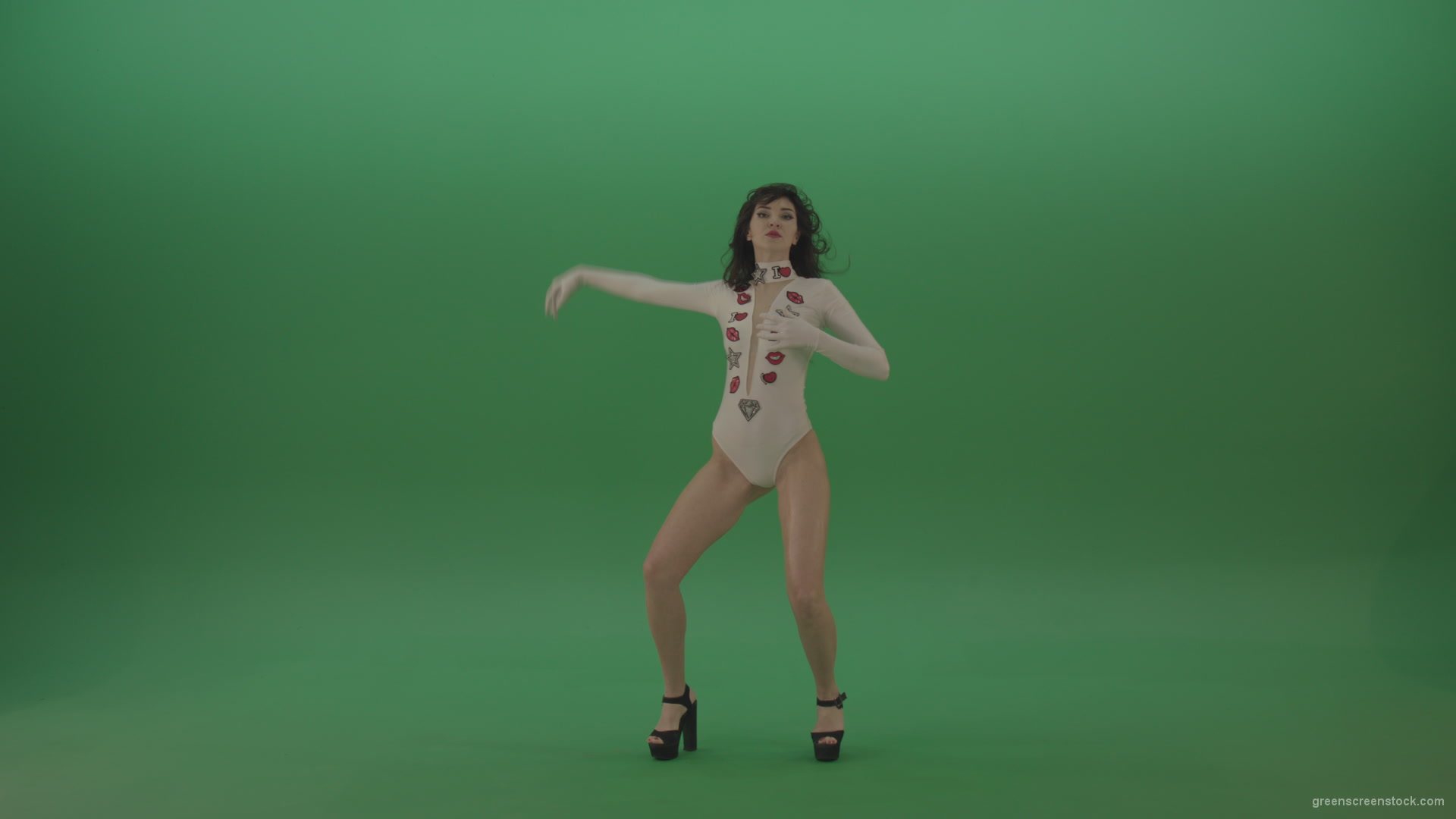 Beautiful-sexy-woman-seductively-elegantly-dancing-in-a-white-body-on-green-screen_001 Green Screen Stock