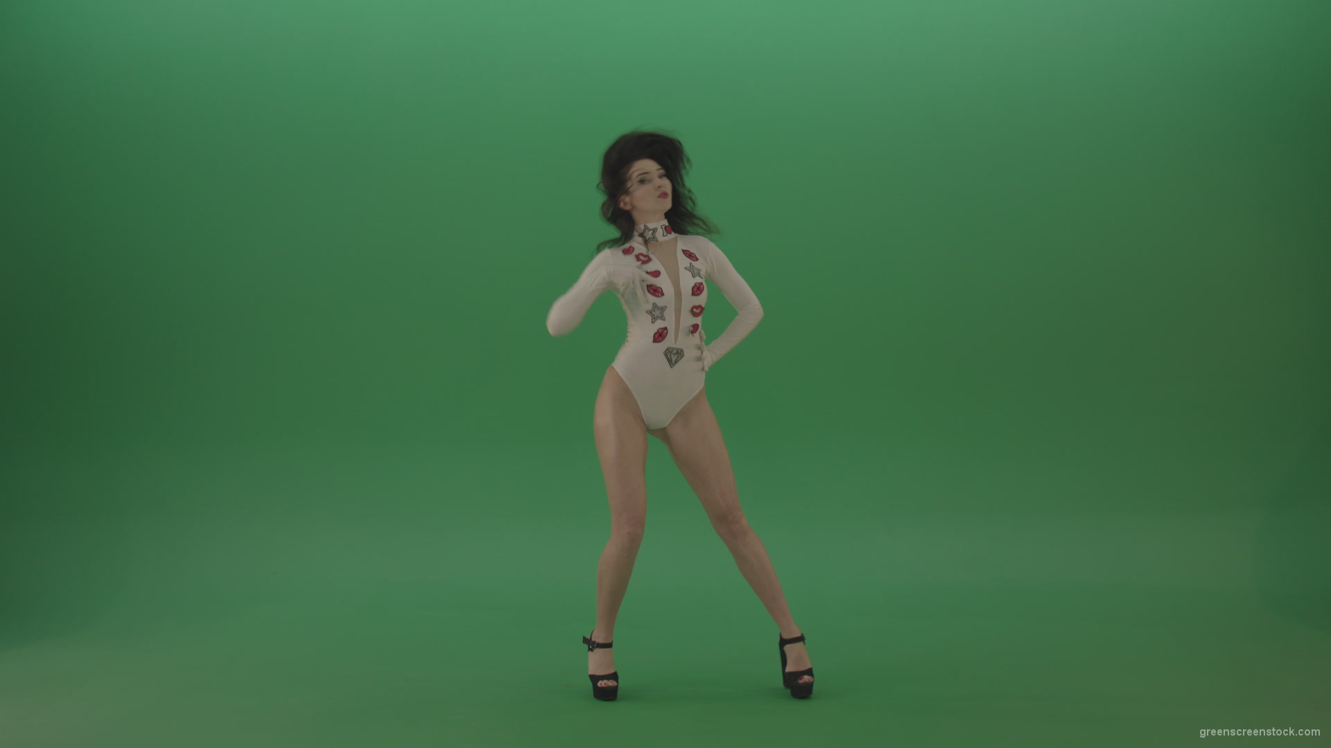 vj video background Beautiful-sexy-woman-seductively-elegantly-dancing-in-a-white-body-on-green-screen_003
