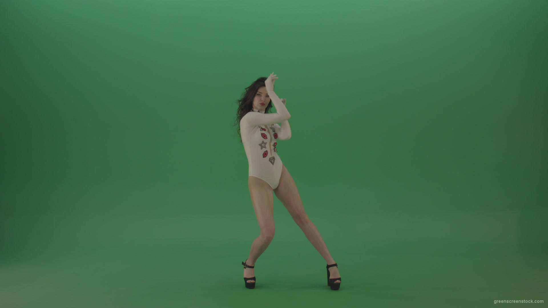 Beautiful-sexy-woman-seductively-elegantly-dancing-in-a-white-body-on-green-screen_004 Green Screen Stock