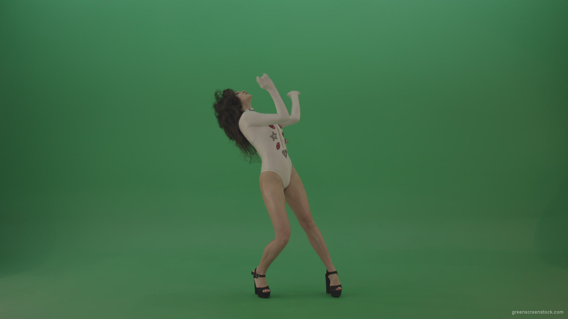 Beautiful-sexy-woman-seductively-elegantly-dancing-in-a-white-body-on-green-screen_005 Green Screen Stock