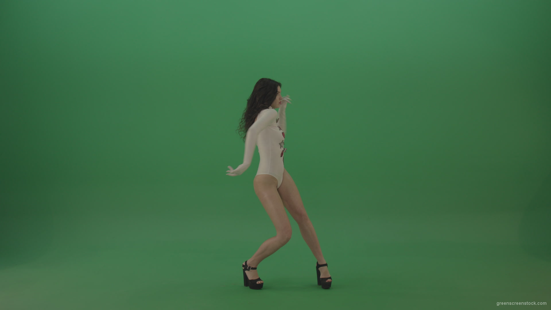 Beautiful-sexy-woman-seductively-elegantly-dancing-in-a-white-body-on-green-screen_006 Green Screen Stock