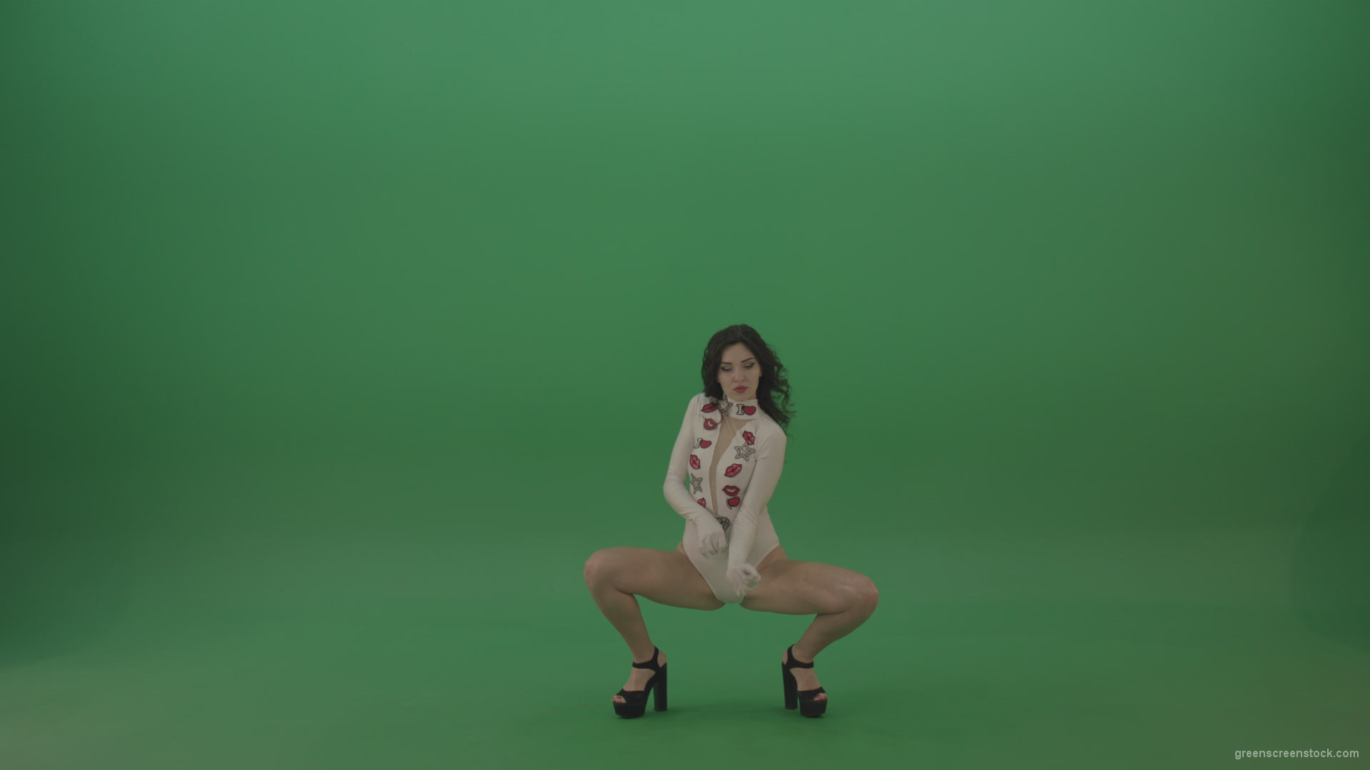 Beautiful-sexy-woman-seductively-elegantly-dancing-in-a-white-body-on-green-screen_007 Green Screen Stock