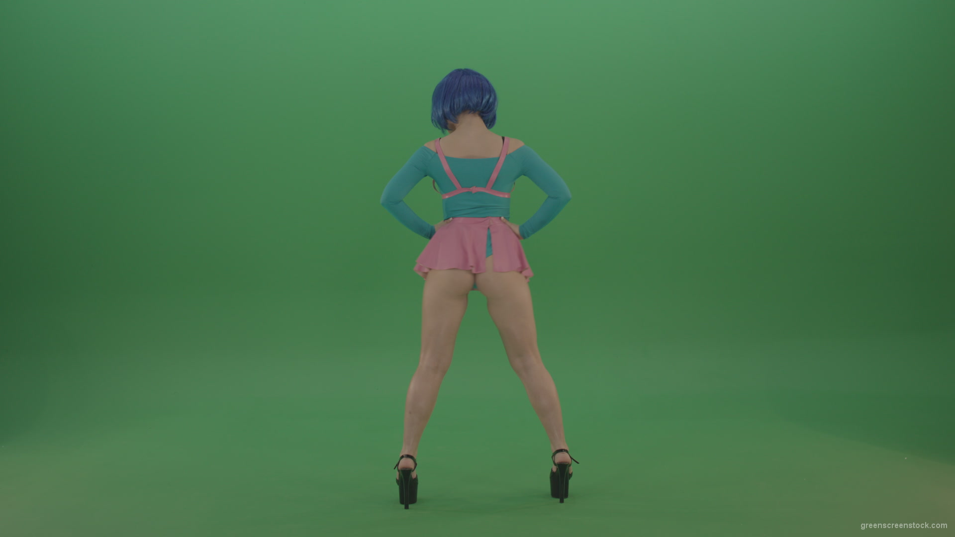 Beauty-Girl-dancing-Go-Go-Strip-Dance-shaking-ass-on-gren-screen_007 Green Screen Stock