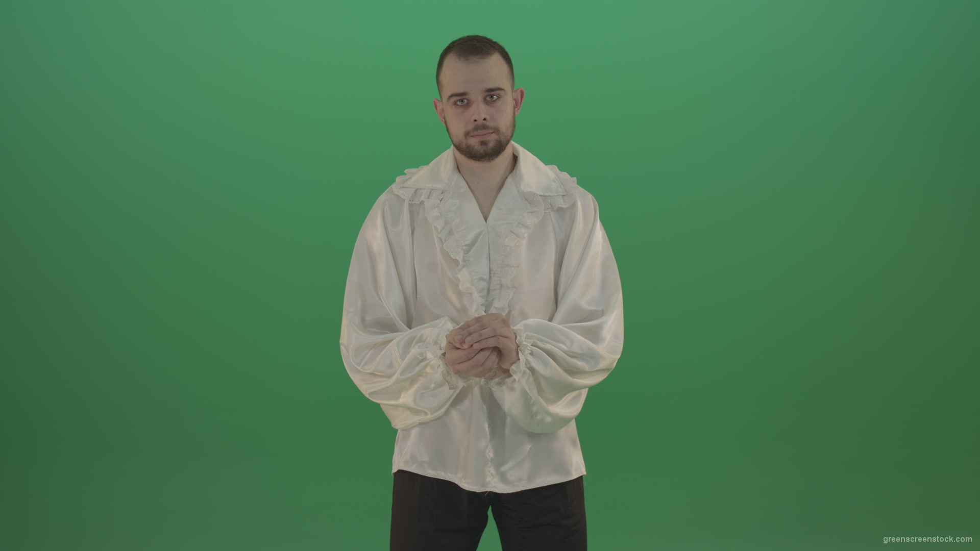 Boy-gives-flower-squeezing-in-the-sleeves-elegantly-in-hand-isolated-on-green-screen_001 Green Screen Stock