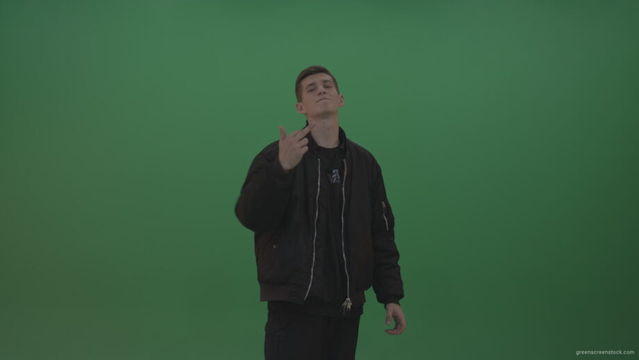vj video background Boy-in-black-wear-displays-the-kill-sign-and-two-middle-fingers-in-the-air-over-chromakey-background_003