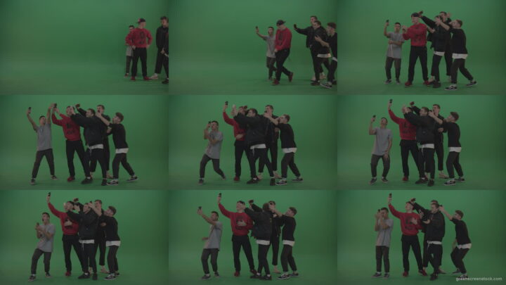 Break-dance-team-take-group-selfies-over-green-screen-background Green Screen Stock