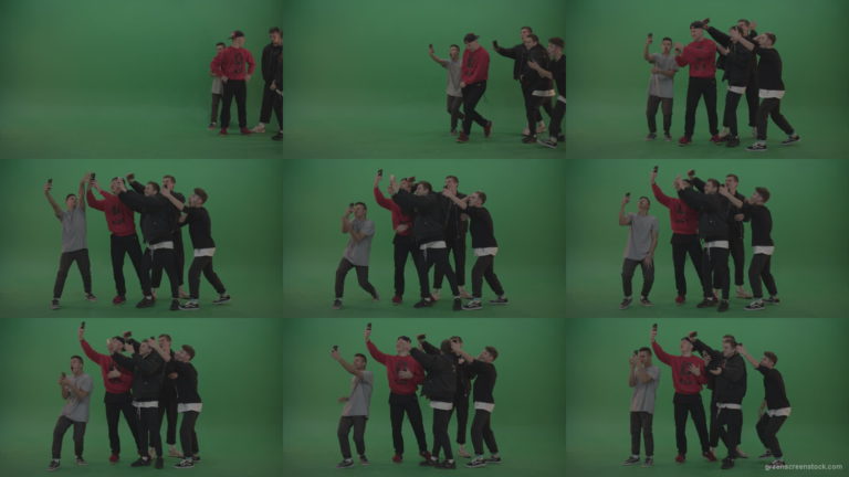 Break-dance-team-take-group-selfies-over-green-screen-background Green Screen Stock