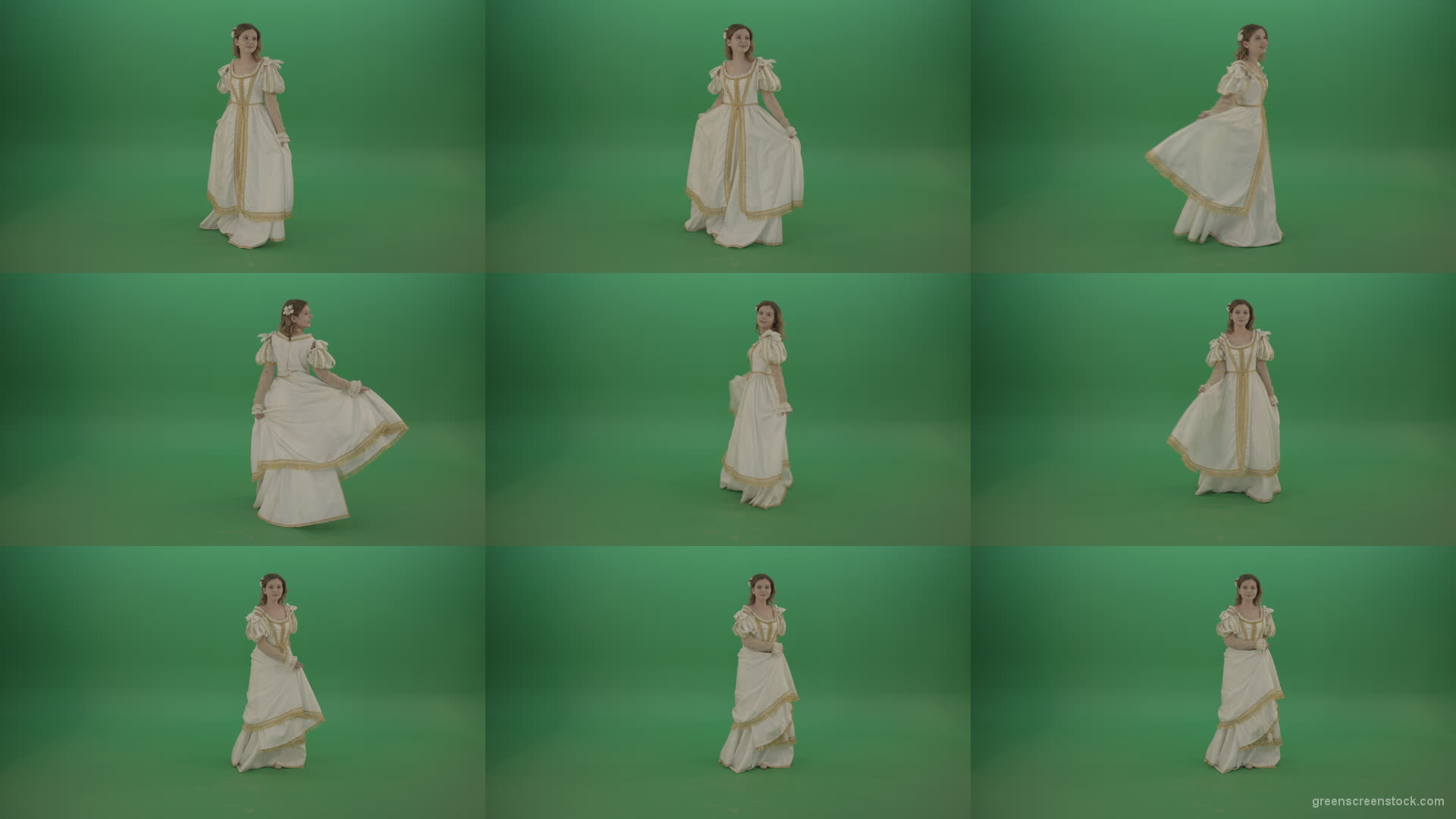 Cheerful-girl-dancing-around-the-circle-isolated-on-green-screen Green Screen Stock