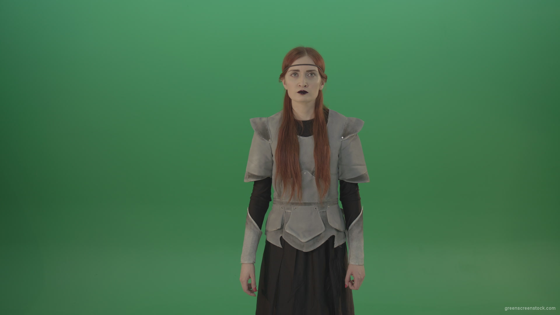 Cried-warrior-girl-releases-all-her-energy-cosplay-on-a-green-background_001 Green Screen Stock