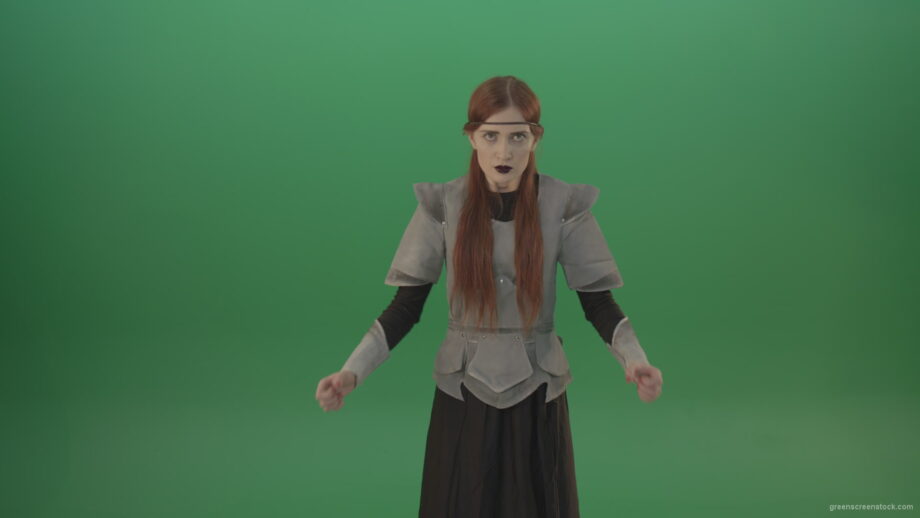vj video background Cried-warrior-girl-releases-all-her-energy-cosplay-on-a-green-background_003