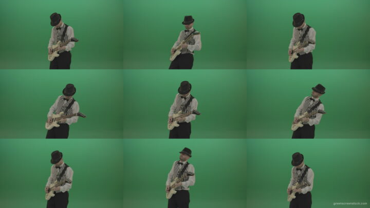 Dramatic-virtuoso-man-playing-guitar-solo-music-isolated-on-chromakey-green-screen Green Screen Stock